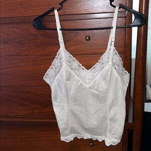Vintage Women’s Elegant White Lace Trim Nylon Camisole